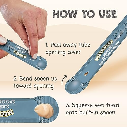 Meowee! Savory Spoonables with Real Tuna, Chicken & Duck Cat Treats, 0.25 Oz., Count of 4