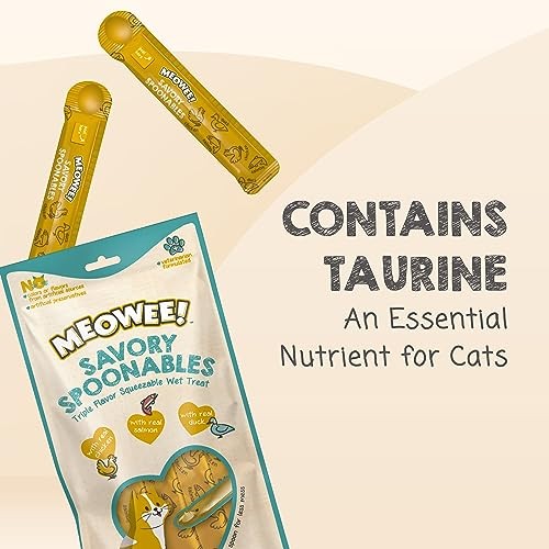 Meowee! Savory Spoonables with Real Chicken, Salmon & Duck Cat Treats, 0.48 Oz., Count of 4
