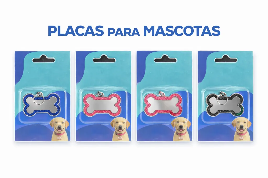 Placas para mascotas coloridas y brillantes.webp