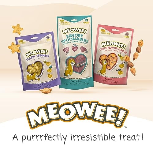 Meowee! Savory Spoonables with Real Tuna, Chicken & Duck Cat Treats, 0.25 Oz., Count of 4