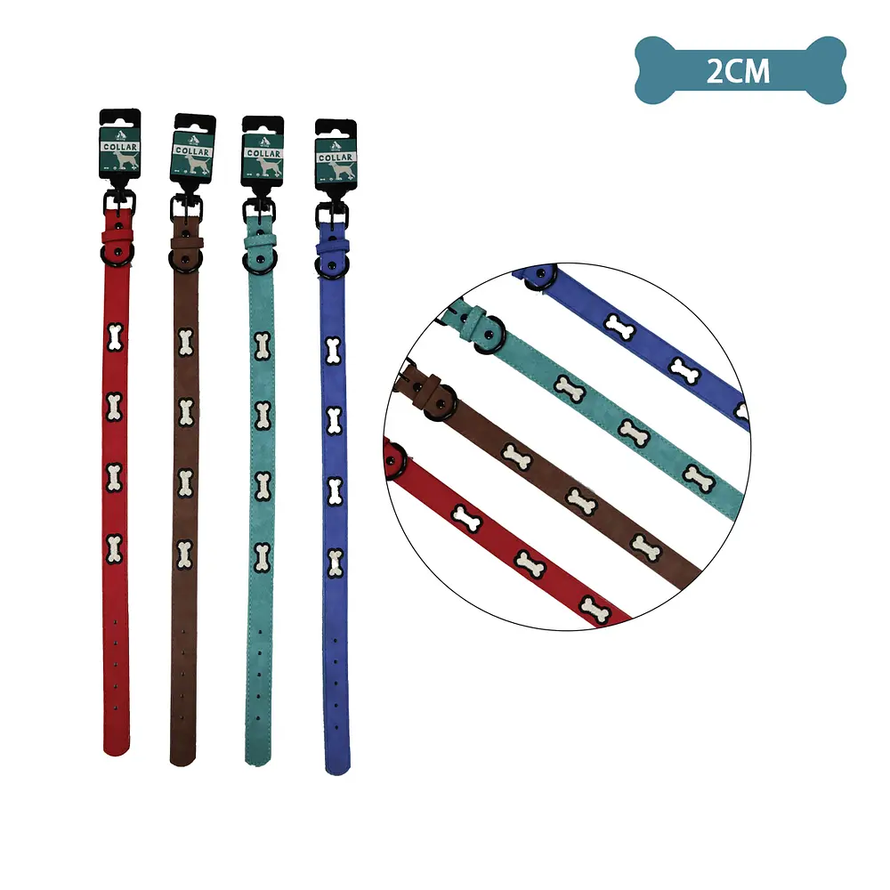 Collar perro con diseño hueso bordado 2cm x 45cm (GRIS)
