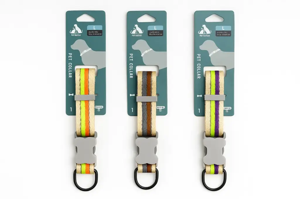 Collar para perro talla L, 2.5cm x 46-55cm Colores variados  (BEIGE CON RAYAS VERDE Y MORADO)