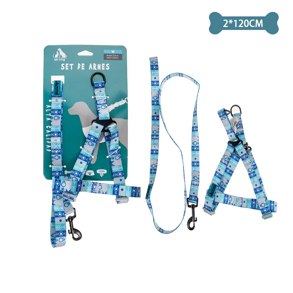 [96061] Set de arnés y correa azul 2cmx120cm