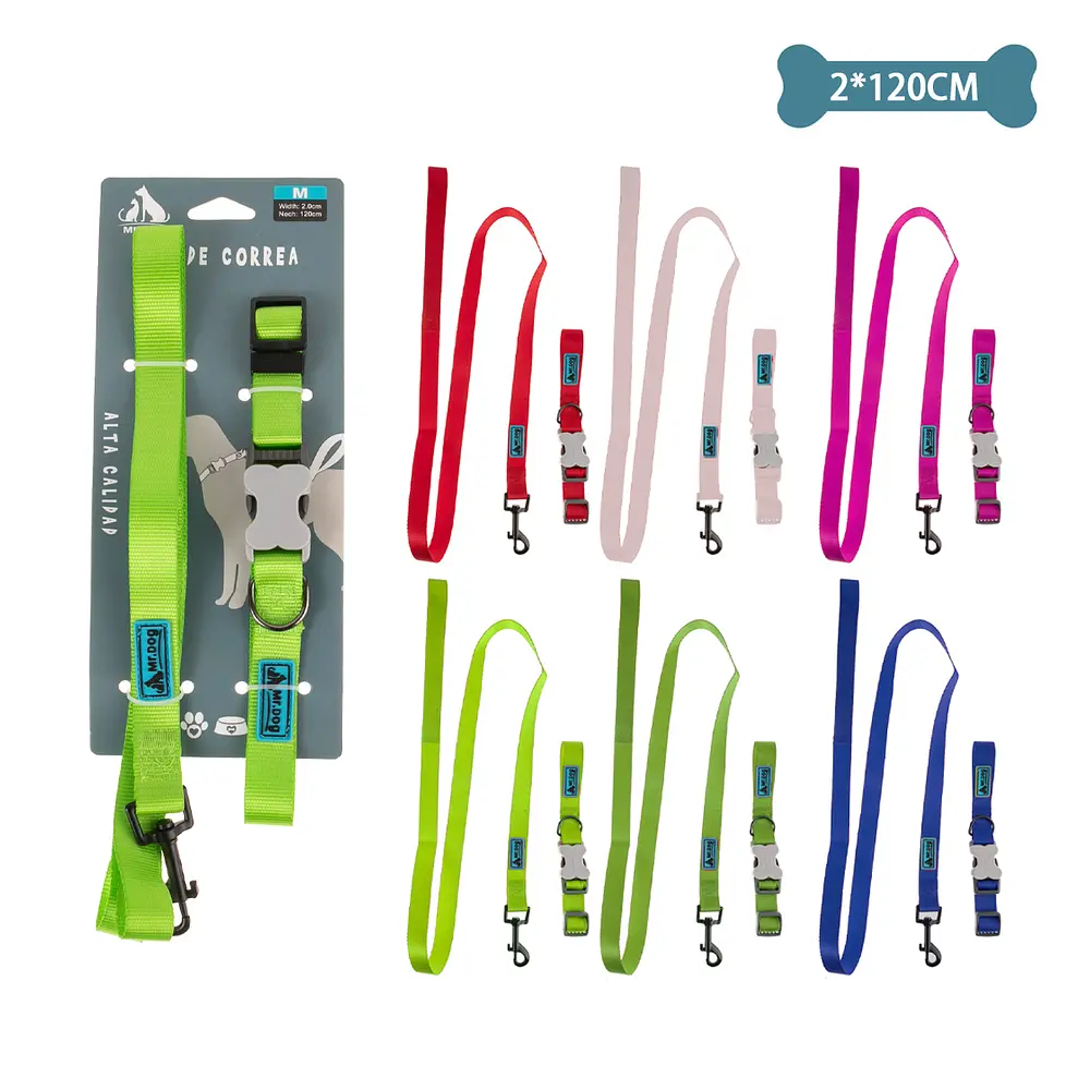 Set de arnés y correa de nylon 2cmx120cm Color Aleatorio (Celeste)