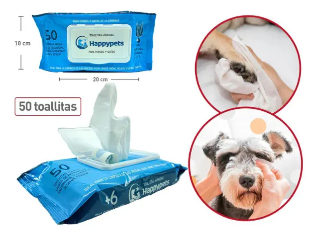 Toallitas Humedas Happypets para perros y gatos 50 und. Aroma Aloe Vera