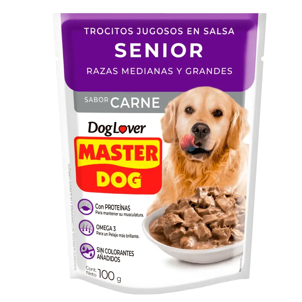 MASTER DOG TROCITOS JUGOSOS SENIOR CARNE SOBRE DE 100GR