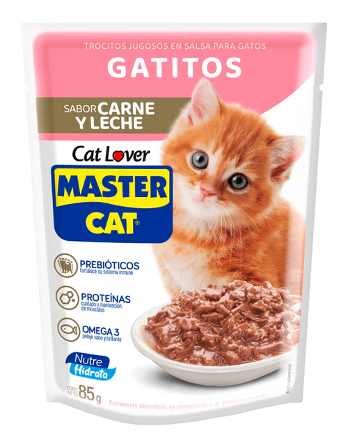 MASTER CAT SOBRE GATITOS SABOR CARNE Y LECHE 85GR