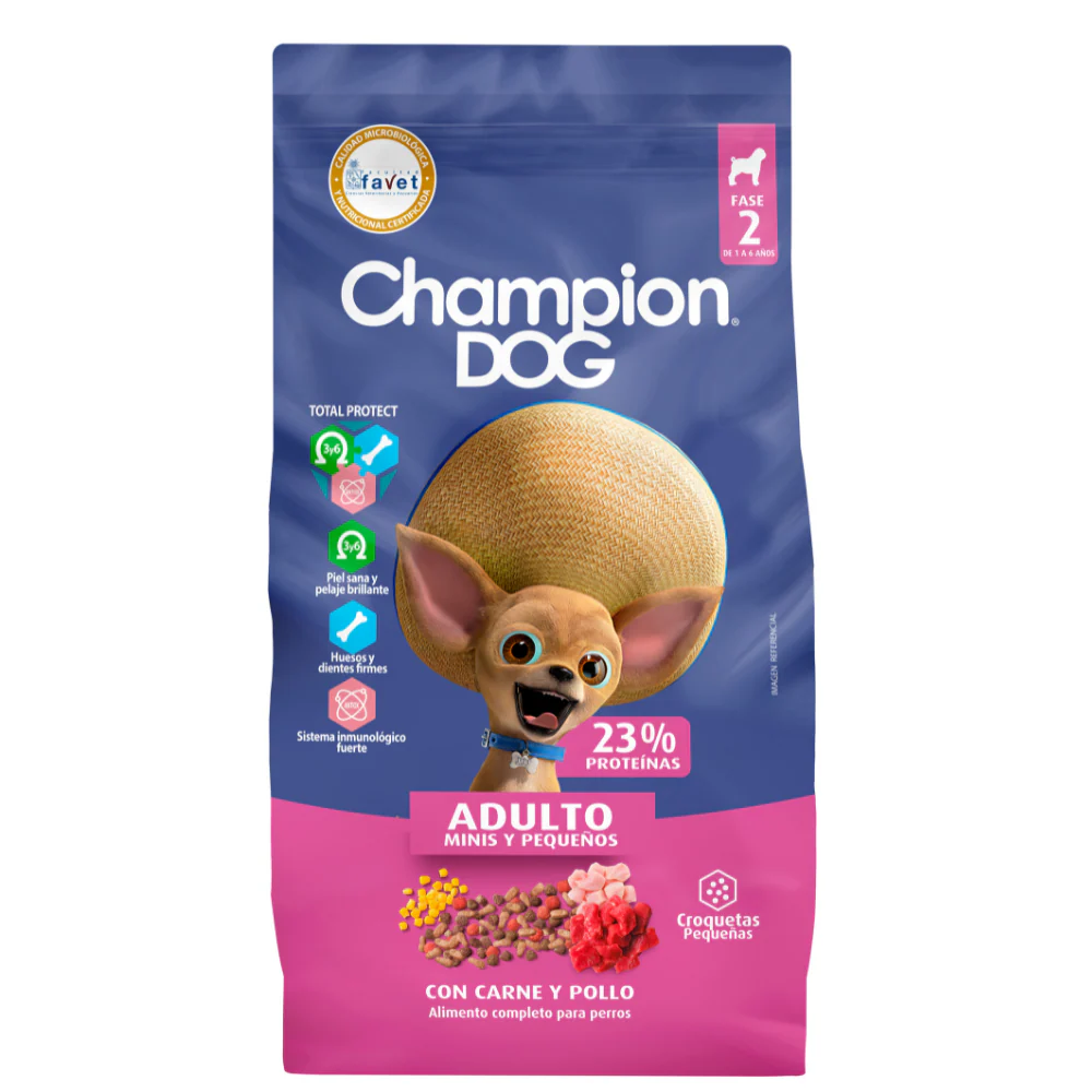 CHAMPION ADULTO MINI PEQUEÑOS MEDIANOS Y GRANDES CARNE Y POLLO 18KG