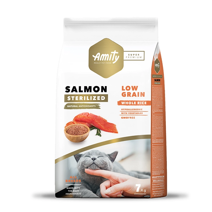 Amity Low Grain Gato Esterilizado Salmon 7 kg 
