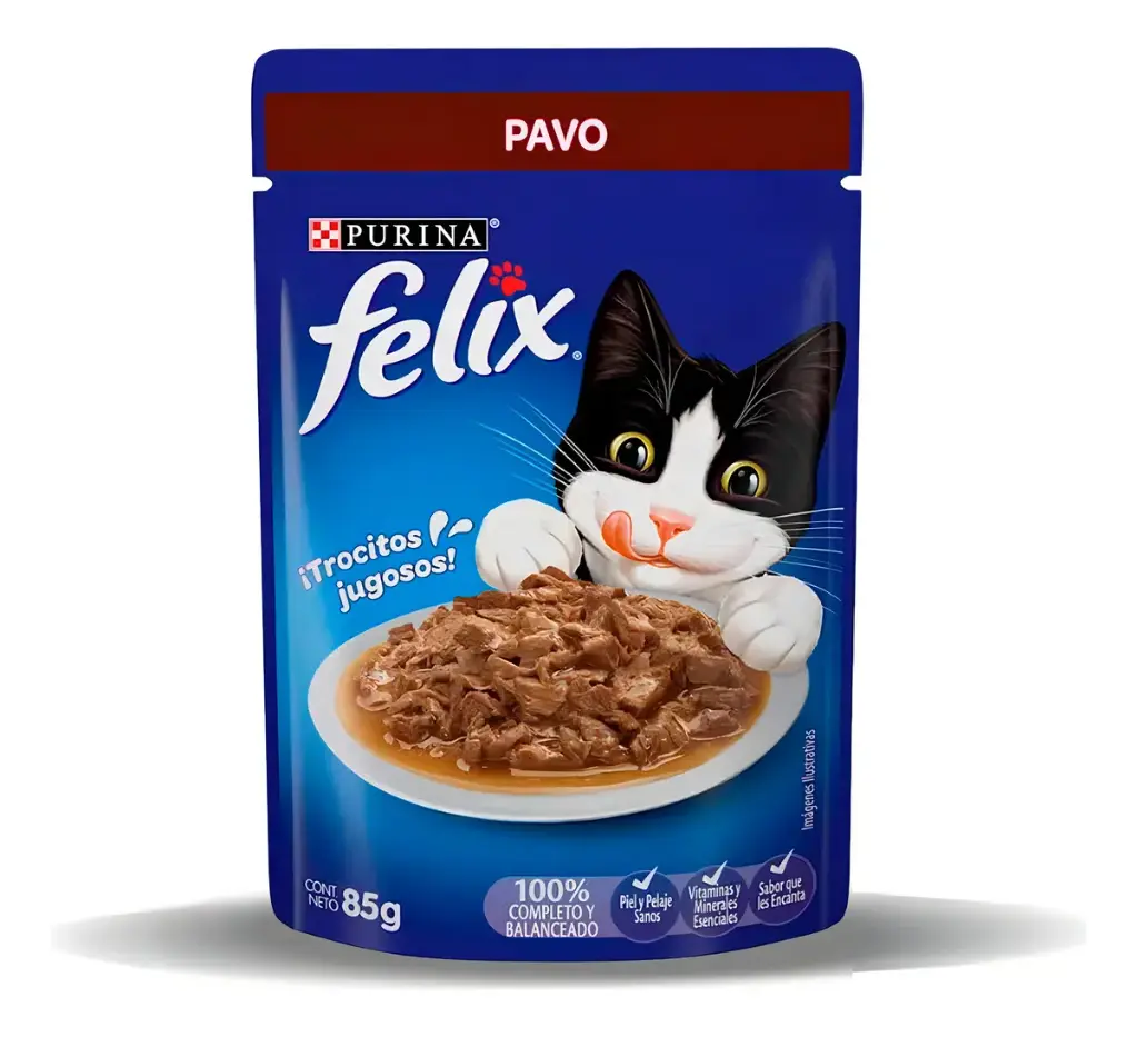 Alimento Para Gato Felix Trocitos Jugosos Sabor Pavo 85 G