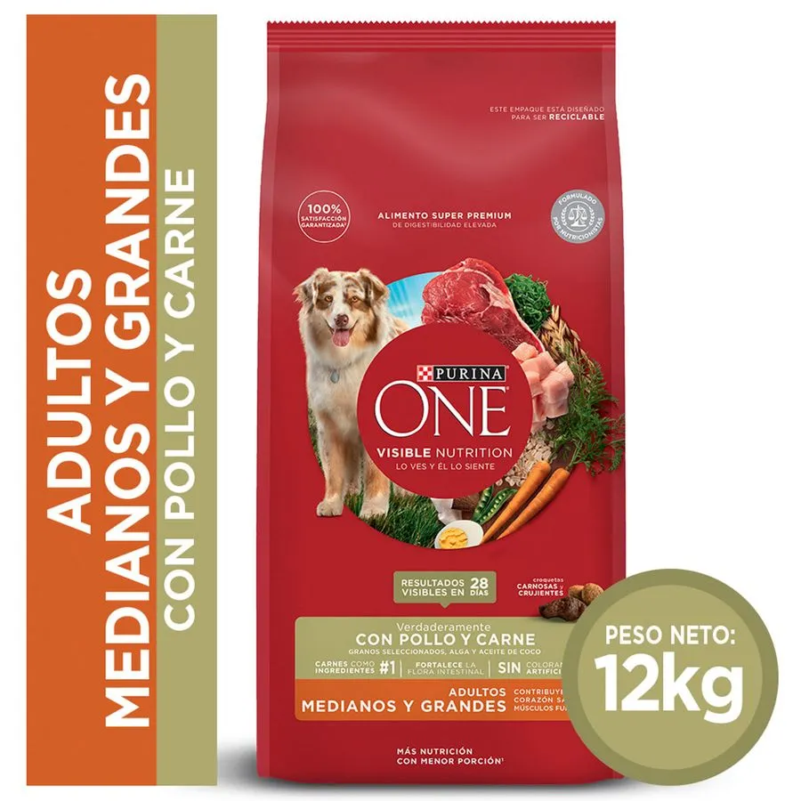 Purina One Perro Adulto Medianos y Grandes -  Carne 12 kg 