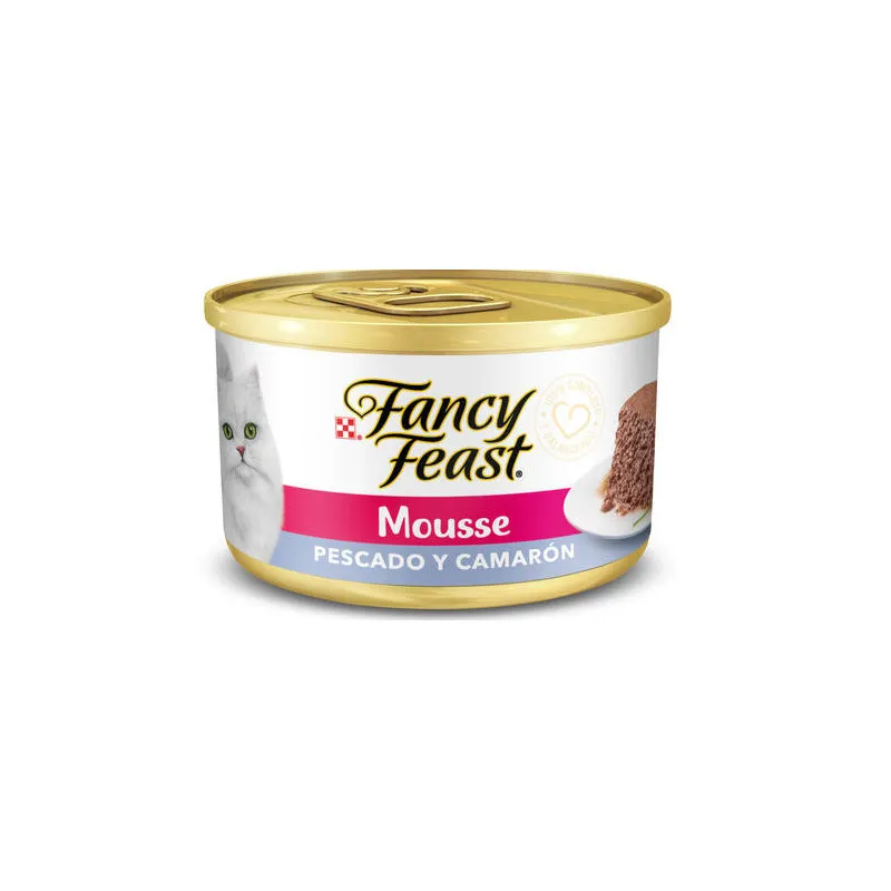 FANCY FEAST LATA MOUSSE PESCADO Y CAMARÓN 85 GRS