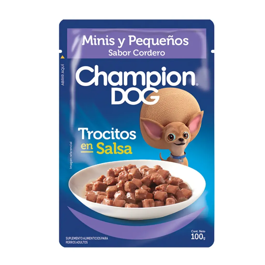 Champion Dog Minis Cordero 100 g | Trocitos en Salsa sobre