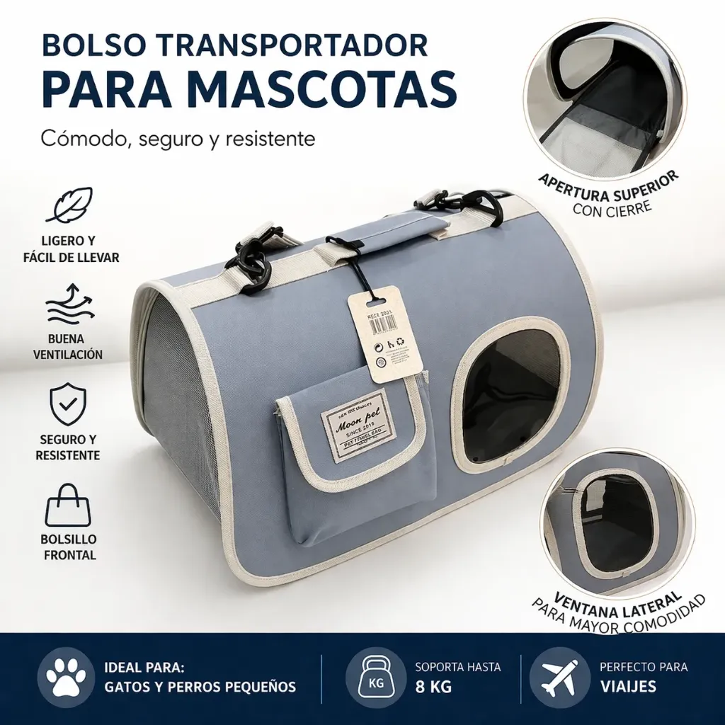 Bolso transportador para mascota gris