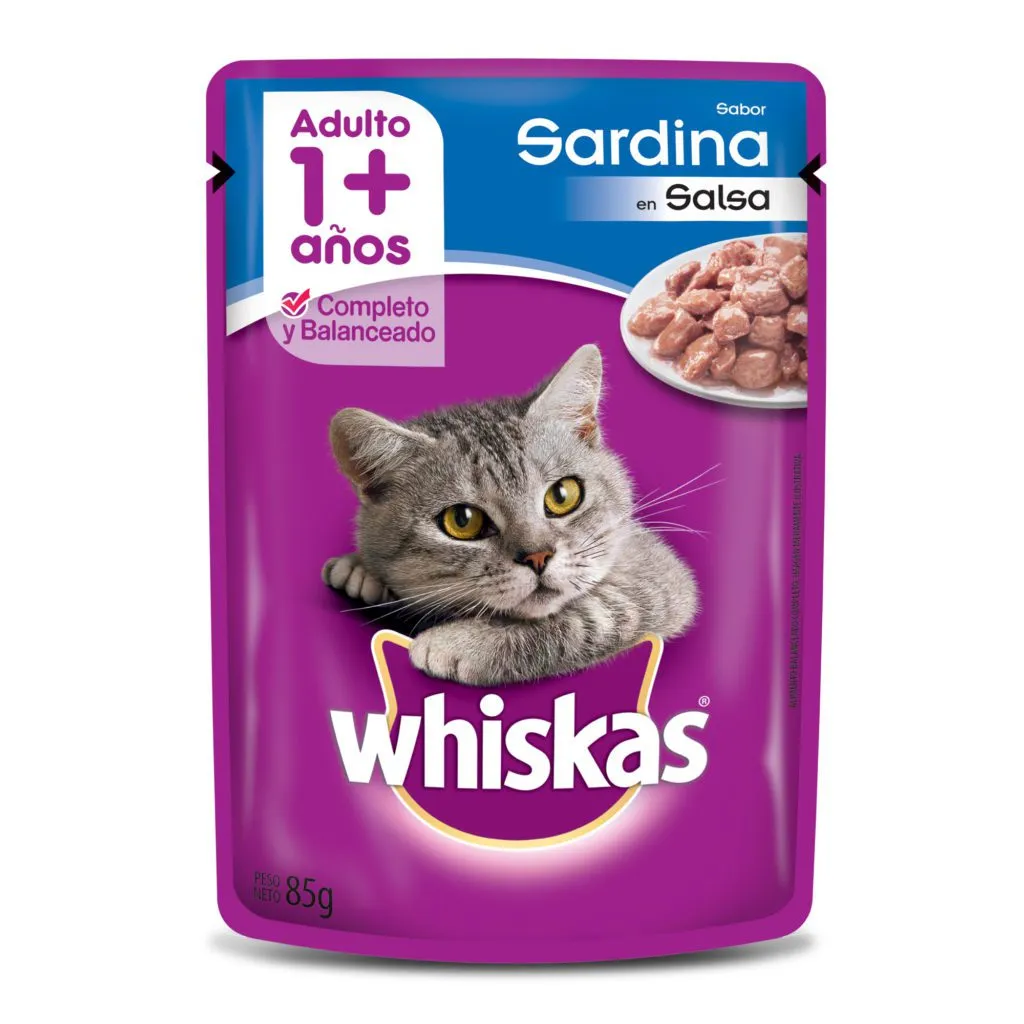 WHISKAS sobrecito para gatos sardina en salsa 85g.