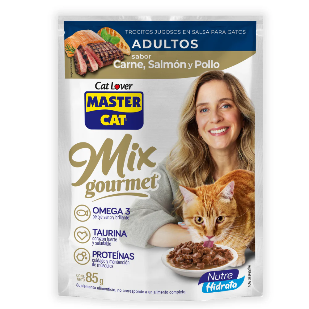 [7802575534910] MASTERCAT SOBRE MIX SALMON CARNE POLLO 85GR
