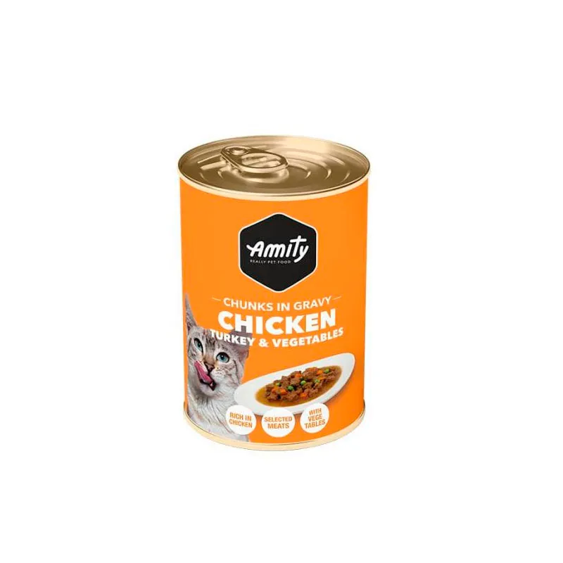 AMITY CHUNKS CHICKEN, TURKEY & VEG ADULT CAT WET FOOD 415 GR