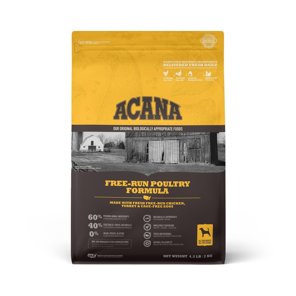 [064992501457] ACANA Grain-Free Free Run Poultry Chicken and Turkey and Cage-free Eggs Dry Dog Food, 2kg