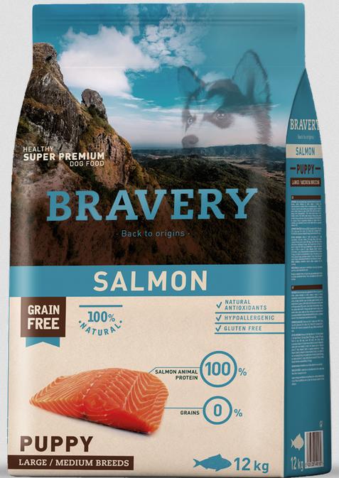 BRAVERY Perro cachorros grandes/medianos salmon - 4kg