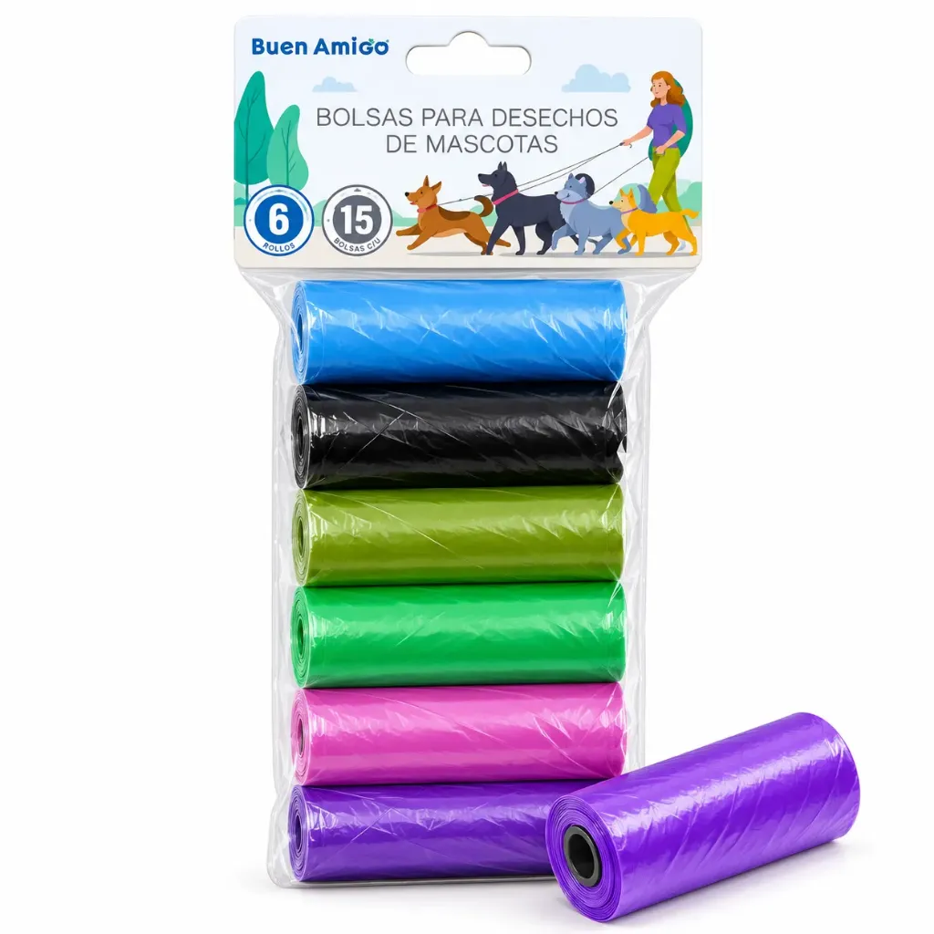 Bolsa para desechos de mascotas (6 rollos de 15bolsas c/u)