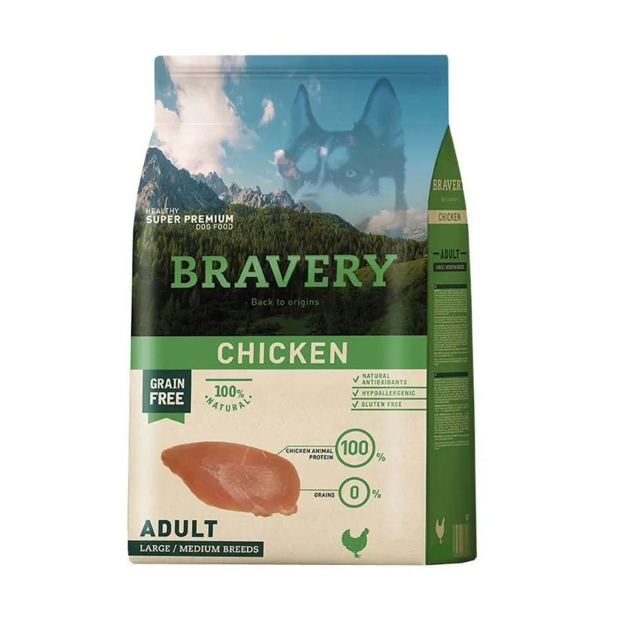 [4PE040065] BRAVERY perros adultos grandes/medianos sabor pollo 4 kg