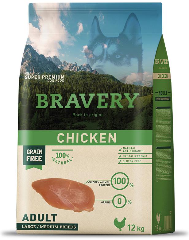 BRAVERY perros adultos grandes/medianos sabor pollo 4 kg